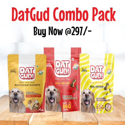 DatGud Biscuits for All Breeds, Smoky Barbeque Chicken + Chicken & Egg Flavour + Multigrain, Combo Pack (600g)