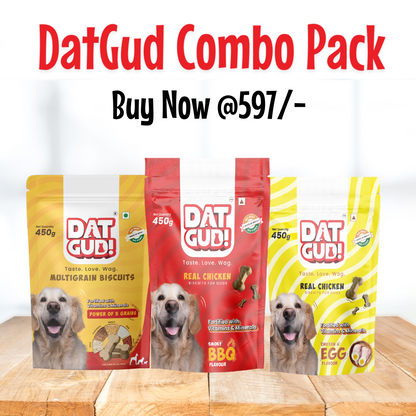 DatGud Biscuits for All Breeds, Smoky Barbeque Chicken + Chicken & Egg Flavour + Multigrain, Combo Pack (1.35kg)